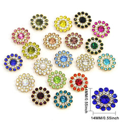 50pcs Mixed Colors Flower Rhinestones Buttons 14mm