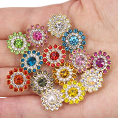 50pcs Mixed Colors Flower Rhinestones Buttons 14mm