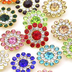 50pcs Mixed Colors Flower Rhinestones Buttons 14mm