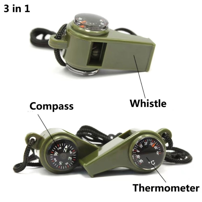Outdoor Whistle with Compass Thermometer Lanyard