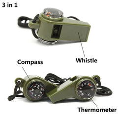Outdoor Whistle with Compass Thermometer Lanyard