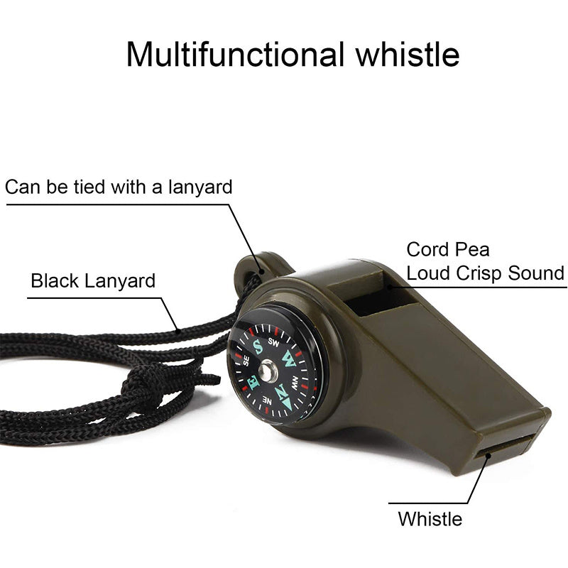 Outdoor Whistle with Compass Thermometer Lanyard