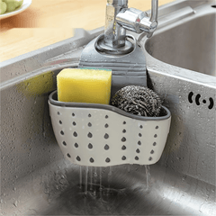 Adjustable Double Layer Sponge Holder with Drain Basket for Kitchen Sink