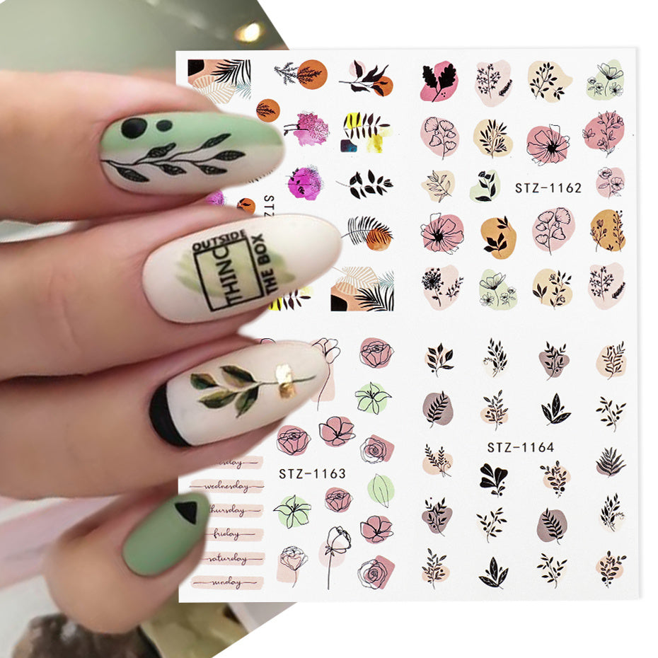 Watercolor Flower Nail Stickers Abstract Leaf Tattoo Decals