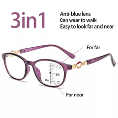 3-In-1 Multifocal Reading Glasses Anti-Blue Light Presbyopic Easy Look Near Far