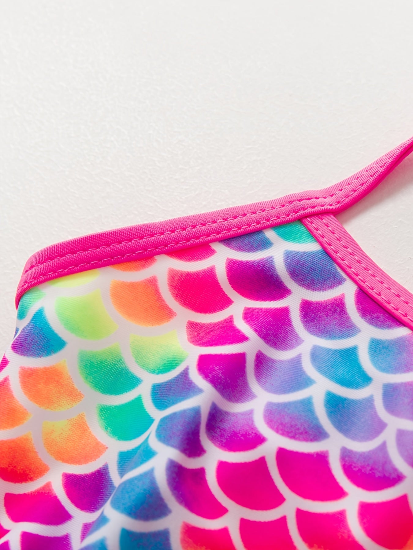 Girls Mermaid Fish Scale Print Swimsuit Sleeveless Camisole Mesh Decor