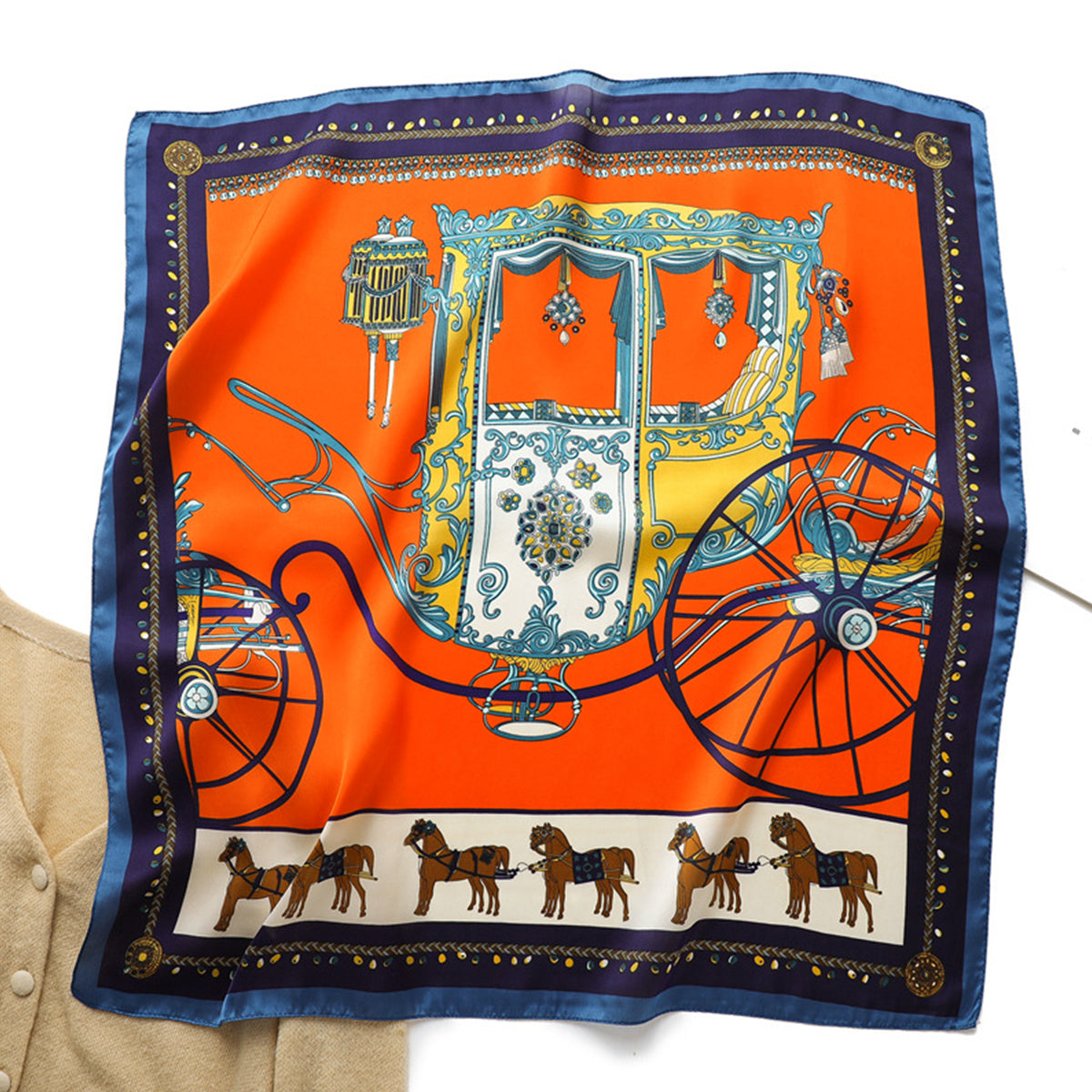 Carriage Horse Print Silk Neckerchief Bandana Women Head Wrap