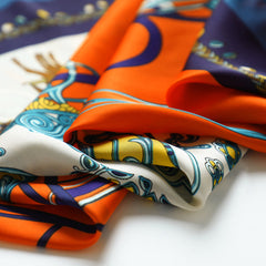 Carriage Horse Print Silk Neckerchief Bandana Women Head Wrap