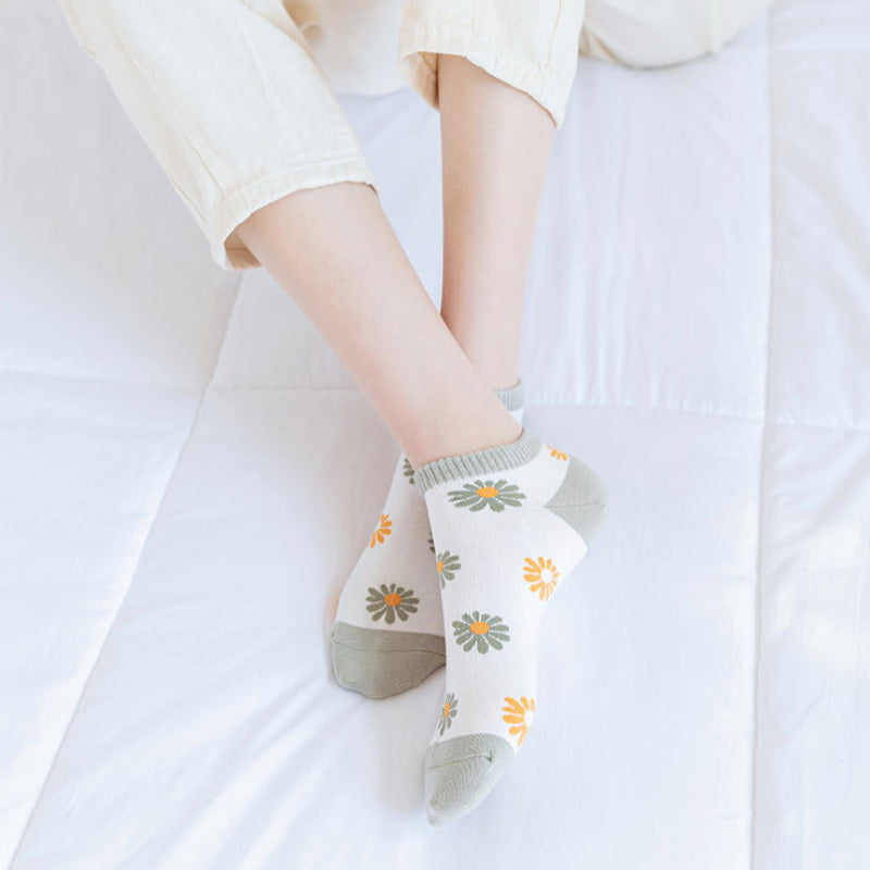5 Pairs Floral Print Low Cut Ankle Socks Women's Stockings
