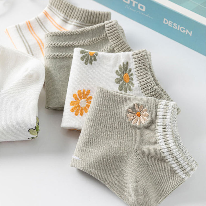 5 Pairs Floral Print Low Cut Ankle Socks Women's Stockings