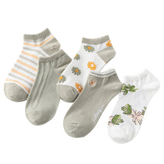 5 Pairs Floral Print Low Cut Ankle Socks Women's Stockings