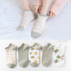 5 Pairs Floral Print Low Cut Ankle Socks Women's Stockings