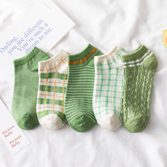 5 Pairs Plaid & Striped Low Cut Ankle Socks Women's Stockings