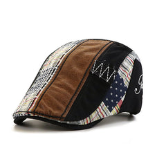 Plaid Pattern Oil Leather Peaked Cap Sporty Woven Casual Peaked Cap