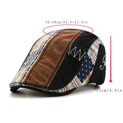 Plaid Pattern Oil Leather Peaked Cap Sporty Woven Casual Peaked Cap