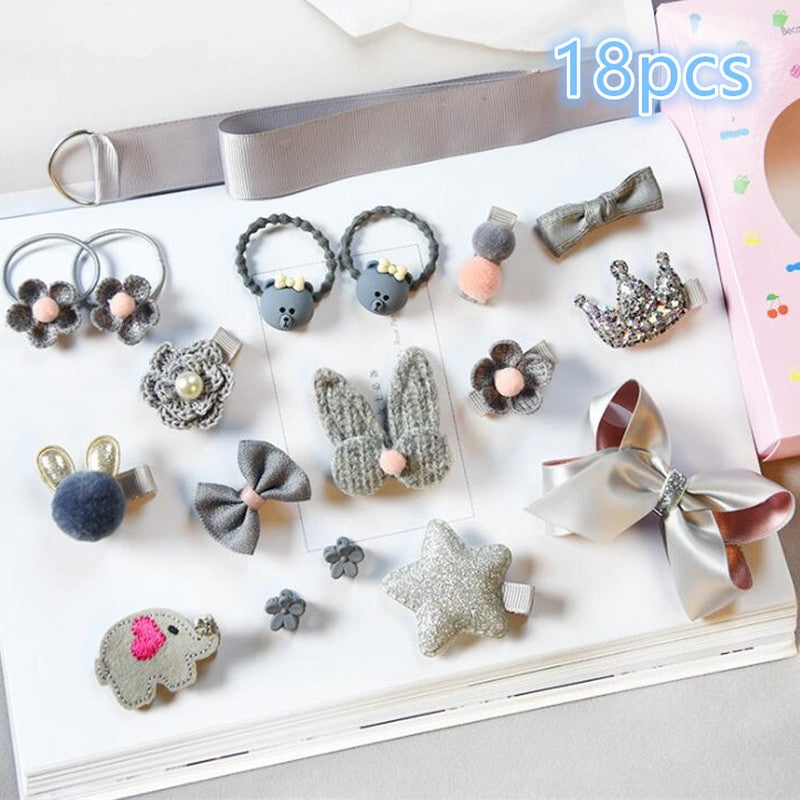 18pcs Cute Cartoon Hair Ties Clips for Girls