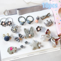 18pcs Cute Cartoon Hair Ties Clips for Girls