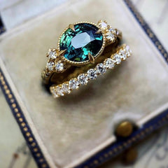 2 Pcs Rhinestone Wedding Engagement Ring Set