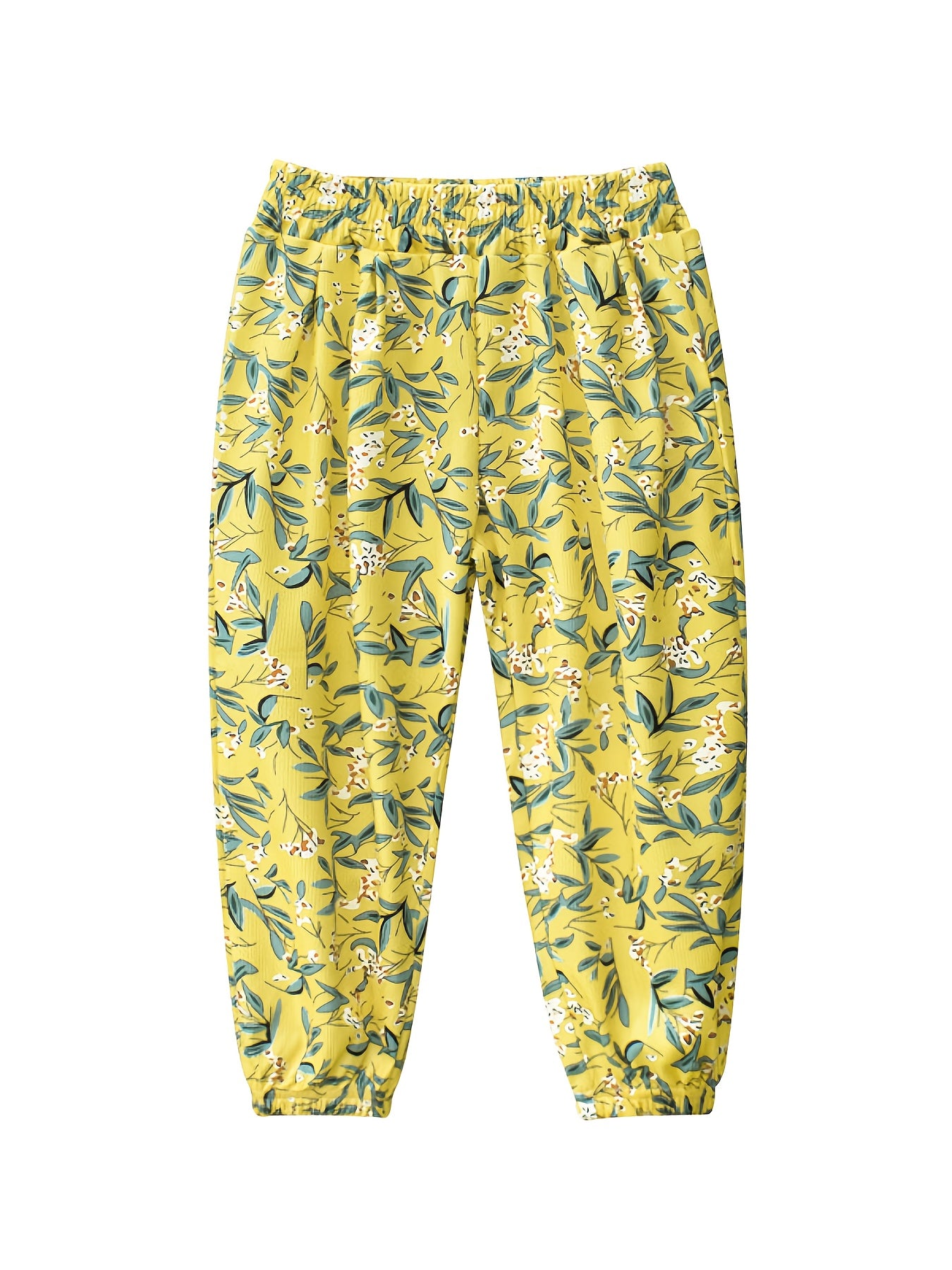 Toddler Girls Flowers Graphic Trousers Elastic Waist Cotton Jogger Pants