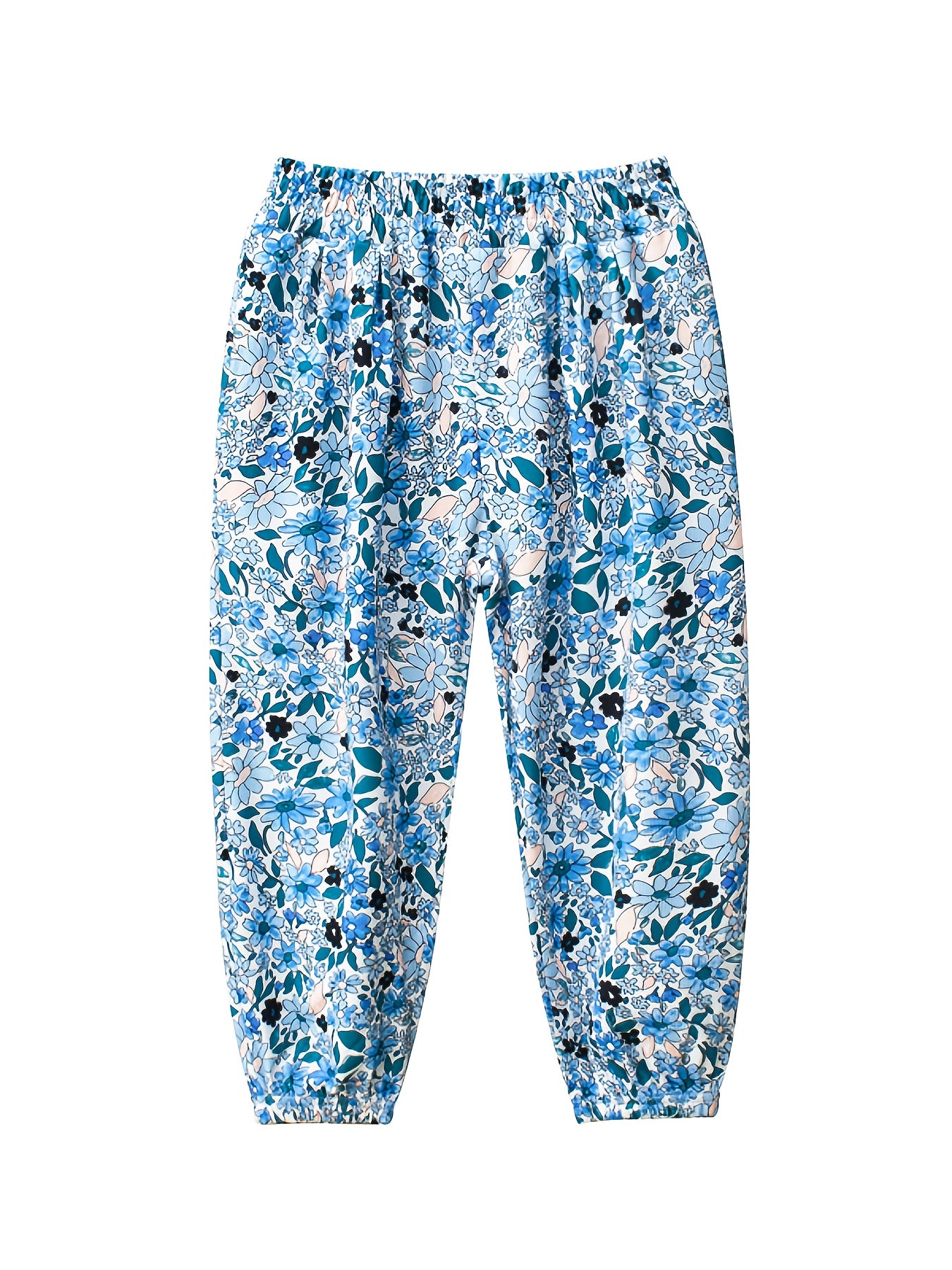 Toddler Girls Flowers Graphic Trousers Elastic Waist Cotton Jogger Pants