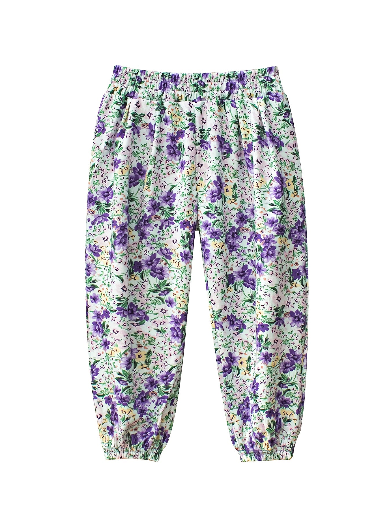 Toddler Girls Flowers Graphic Trousers Elastic Waist Cotton Jogger Pants