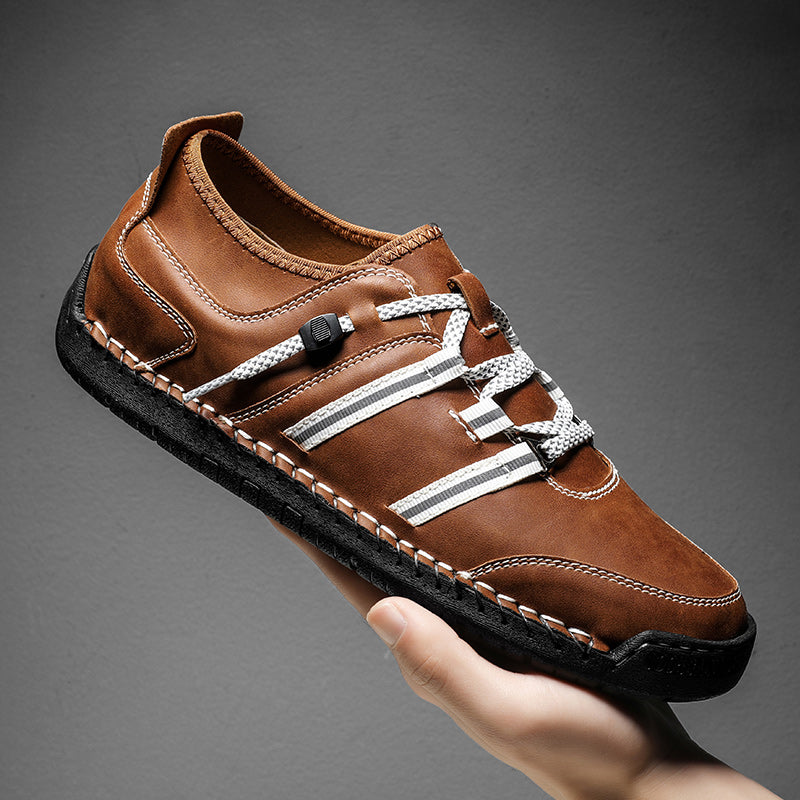 Men's Leather Loafer Slip On Shoes Flat Shoes With Shoeslace