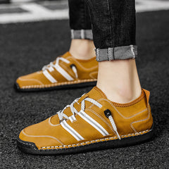 Men's Leather Loafer Slip On Shoes Flat Shoes With Shoeslace
