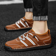 Men's Leather Loafer Slip On Shoes Flat Shoes With Shoeslace