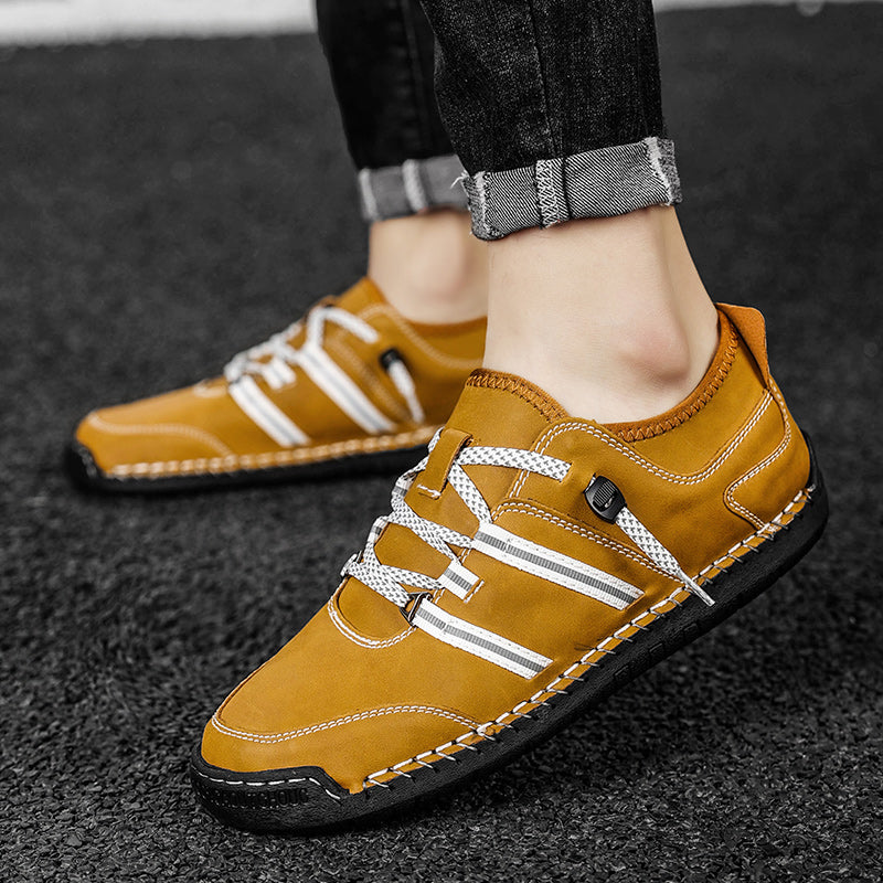 Men's Leather Loafer Slip On Shoes Flat Shoes With Shoeslace