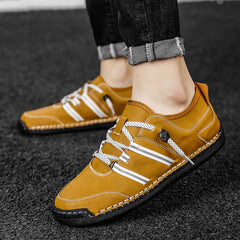 Men's Leather Loafer Slip On Shoes Flat Shoes With Shoeslace