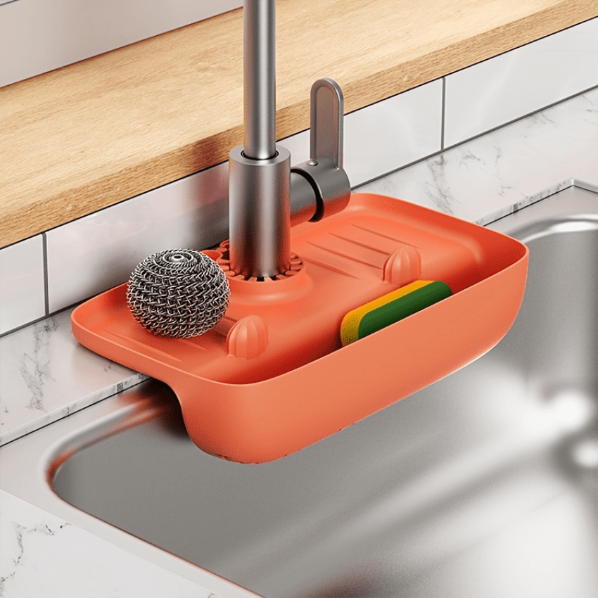 Splash Guard Sink Faucet Drain Rack Fast Drying Mat Drip Catcher Kitchen Storage