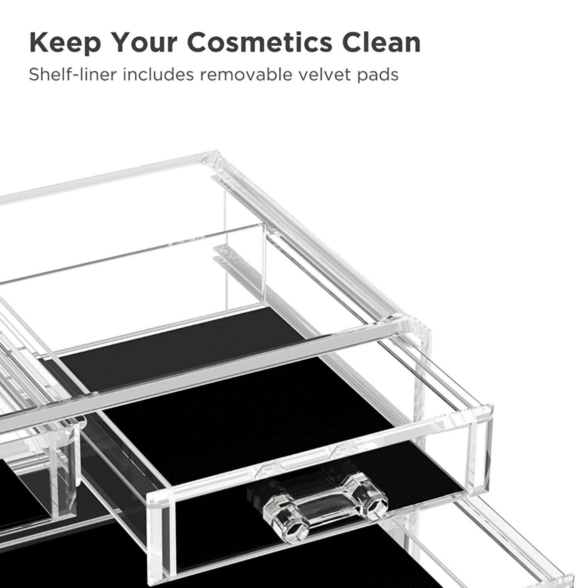 2 Tier Clear Acrylic Makeup Organizer with Storage Drawers for Vanity Bathroom