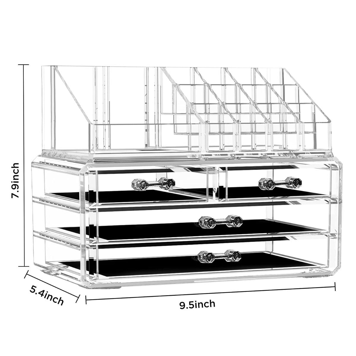 2 Tier Clear Acrylic Makeup Organizer with Storage Drawers for Vanity Bathroom