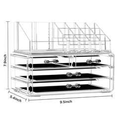 2 Tier Clear Acrylic Makeup Organizer with Storage Drawers for Vanity Bathroom