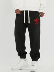 Christian Cross Print Drawstring Sweatpants Loose Fit Casual Joggers