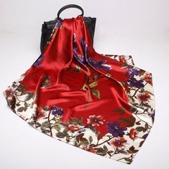 Vintage Print Square Scarf Silk Bandana Large Satin Shawl Women