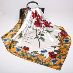 Vintage Print Square Scarf Silk Bandana Large Satin Shawl Women