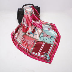 Vintage Print Square Scarf Silk Bandana Large Satin Shawl Women