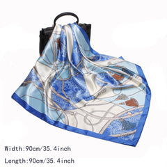 Vintage Print Square Scarf Silk Bandana Large Satin Shawl Women