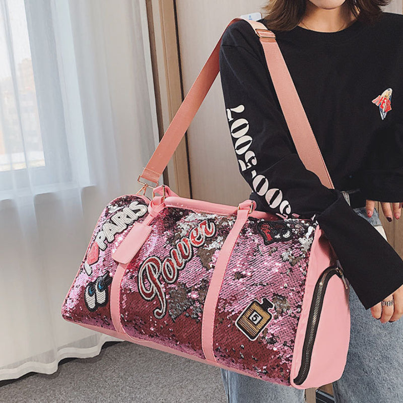 Glitter Sequins Decor Sports Bag Lightweight Portable Luggage Bag