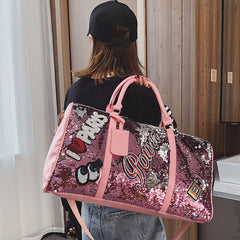 Glitter Sequins Decor Sports Bag Lightweight Portable Luggage Bag