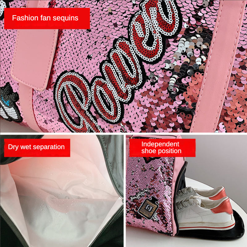Glitter Sequins Decor Sports Bag Lightweight Portable Luggage Bag
