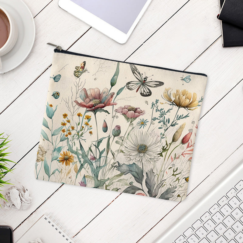 Wild Flower Print Zipper Storage Pouch Lightweight Carry On