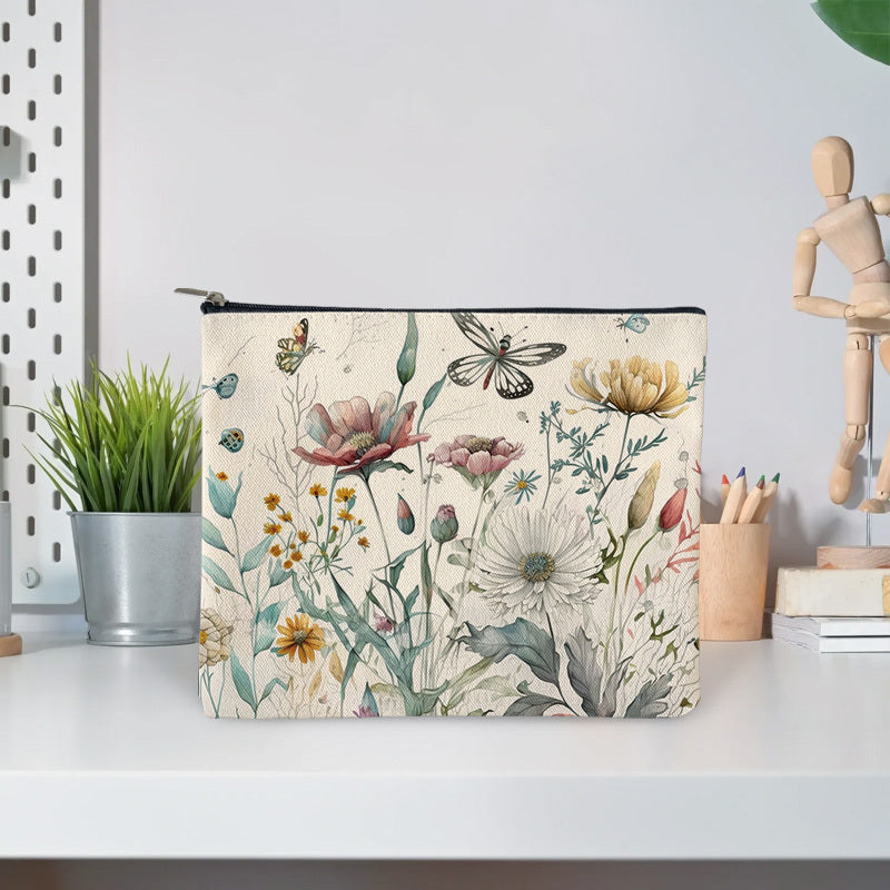 Wild Flower Print Zipper Storage Pouch Lightweight Carry On
