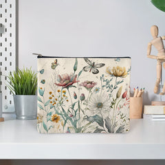 Wild Flower Print Zipper Storage Pouch Lightweight Carry On