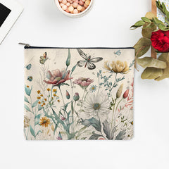 Wild Flower Print Zipper Storage Pouch Lightweight Carry On