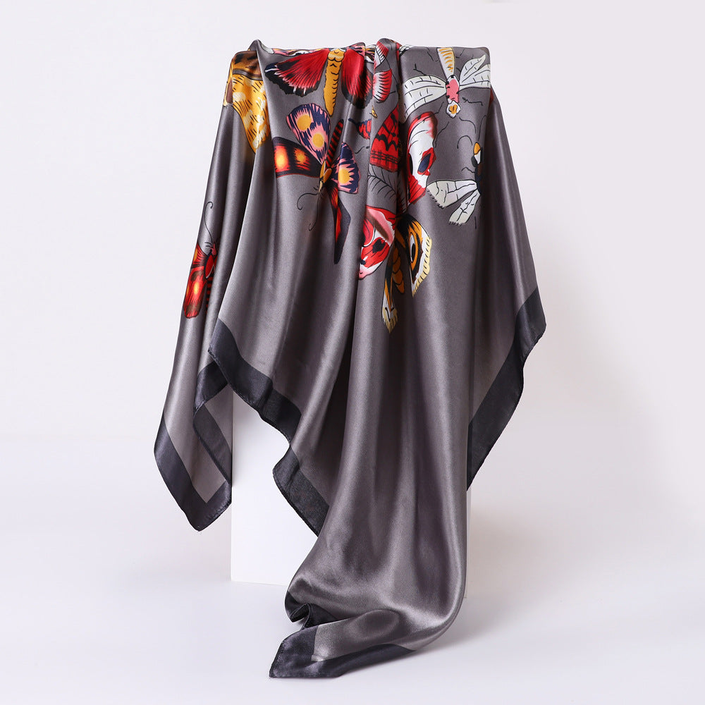 Butterfly Print Square Scarf Large Satin Shawl Bandana Women Casual