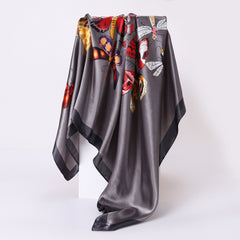 Butterfly Print Square Scarf Large Satin Shawl Bandana Women Casual