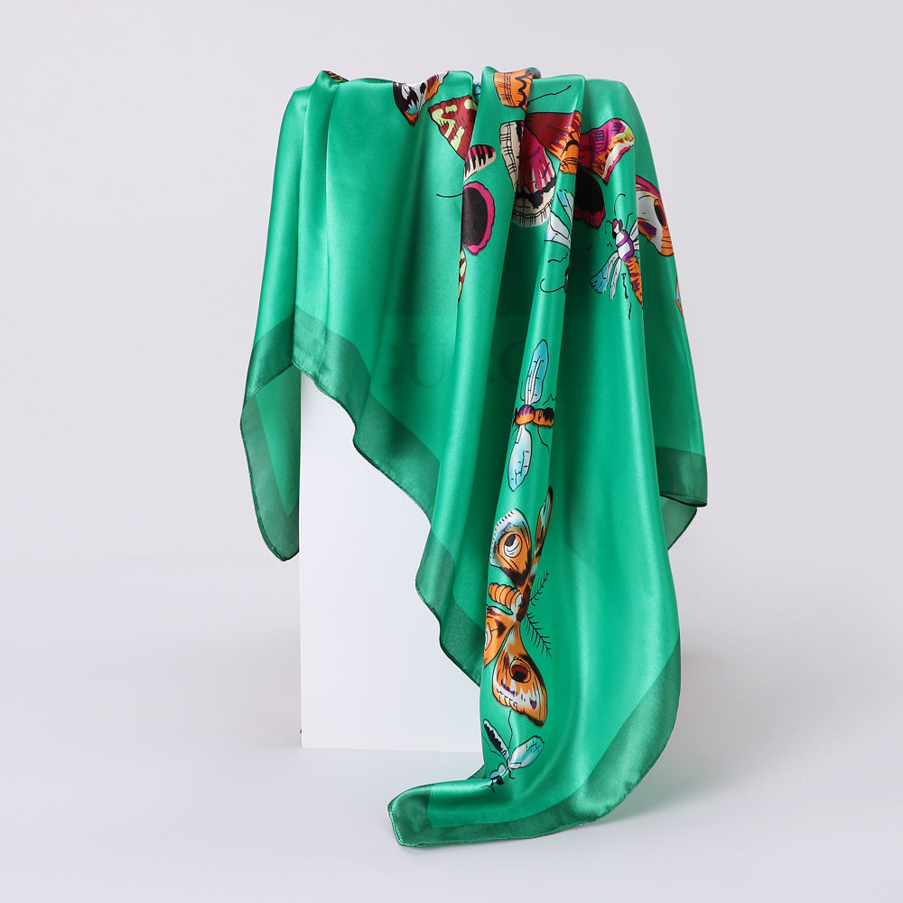 Butterfly Print Square Scarf Large Satin Shawl Bandana Women Casual