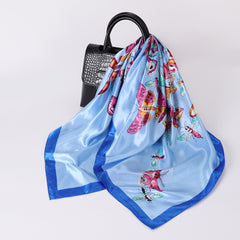 Butterfly Print Square Scarf Large Satin Shawl Bandana Women Casual